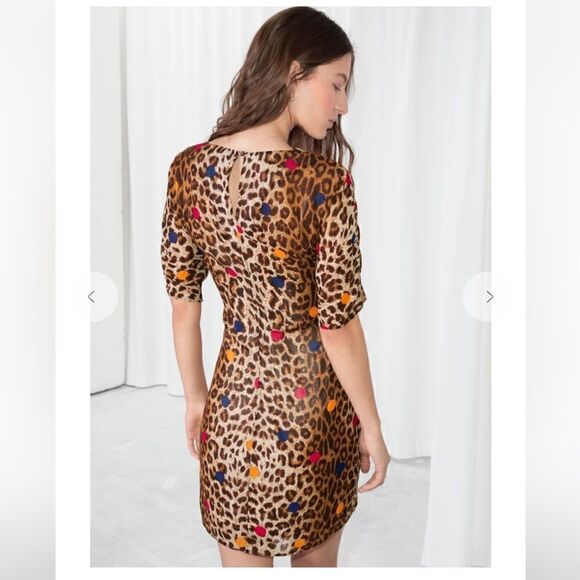 & Other Stories Leopard Print Wrap Dress V Neck Mini Dress Cinch Waist 8 - Picture 8 of 11